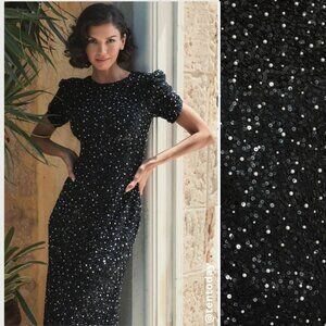 Mac Duggal 24003‎ Size 12 Black Pearl Gathered Short Sleeve Long Maxi Gown Dress